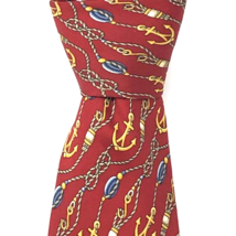 Salvatore Ferragamo Men&#39;s 100% Silk Necktie Red Gold Italy Luxe Nautical Anchors - £43.00 GBP