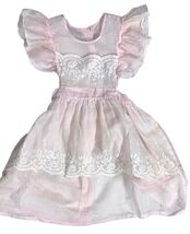 Vintage 1950s Girls Pink Organdy Pinafore Dress Sheer Size 4T - $29.65
