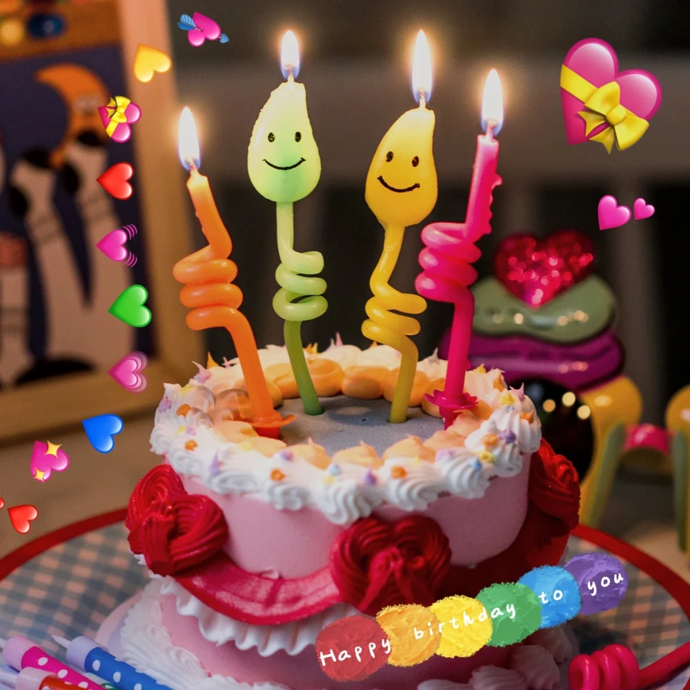 Colorful Cute Smiley Birthday Candle Bending Point Cake Topper Baby Chil... - $12.52+