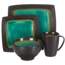 Gibson Ocean Paradise 16 pc Square Stoneware Dinnerware Set in Jade - £82.35 GBP