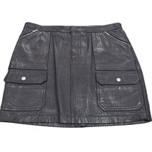 Ralph Lauren Black Lambskin Leather Mini Skirt Size 8 Pockets Buttoned Flap - $120.00
