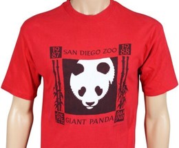 Vtg 80s San Diego Zoo Giant Panda T-SHIRT Large L Red Made In Usa Hanes Beefy-T - £20.92 GBP