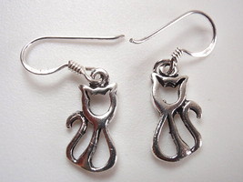 Very Small Kitty Cat Earrings 925 Sterling Silver Dangle Corona Sun Jewelry - £5.74 GBP