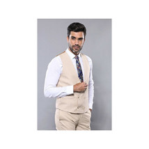 Men 3pc European Vested Suit WESSI by J.VALINTIN Extra Slim Fit JV31 Beige plaid image 4
