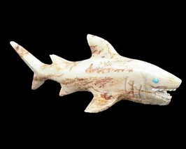 Zuni SHARK FETISH 1.5&quot; x 4&quot;, LRG Hand Carved Picasso Marble, Joseph Zunie - £307.92 GBP