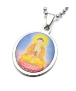 BUDDHA NECKLACE Stainless Steel Color Pendant 23&quot; Ball Chain Buddhist Je... - $12.35 CAD