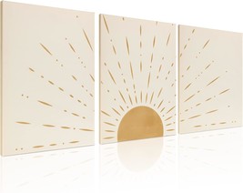 Boho Minimalist Wall Art Set of 3 Framed Canvas Prints with Sun Rising on the Ho - £44.56 GBP