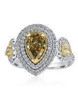 Art Deco Design 2.32 CT Pear Yellowish Brown Diamond Ring 14k White Gold - $3,365.25