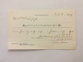 1889 Antique Athletic Club Of Schuylkill Navy Phila Pa E W Lapp Initiation Fee - £27.36 GBP