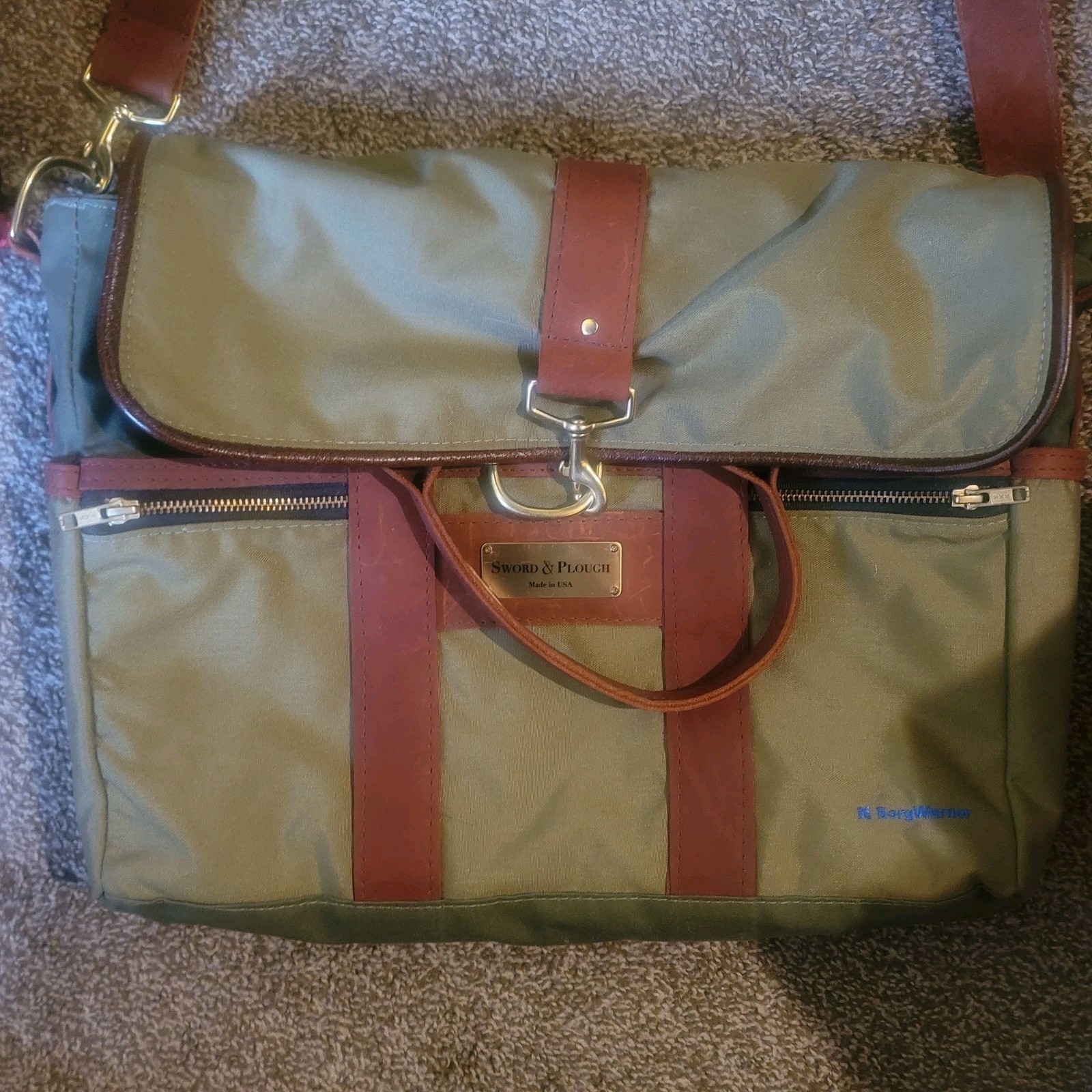 Sword &amp; Plough Canvas Briefcase Messenger Laptop Bag Crossbody Strap Gre... - $49.48