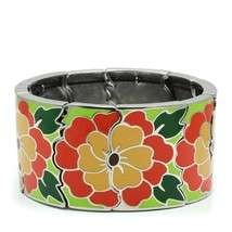 7.25 Inch High Polish Stainless Steel Stretch Bracelet in Orange and Green - £22.97 GBP