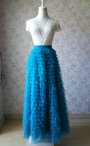 Blue TIERED Long Tulle Skirt Outfit Women Custom Size Fluffy Maxi Tulle Skirt