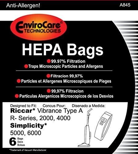 Riccar Vacuum Bags HEPA Replacement Type A A845 6 Pack - $14.11