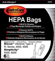 Riccar Vacuum Bags HEPA Replacement Type A A845 6 Pack - $14.11