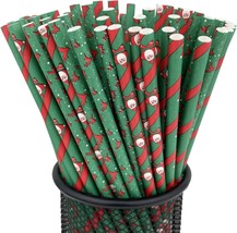 200 Count Christmas Paper Straws for Drinking, Biodegradable Red Green Straws - £11.84 GBP
