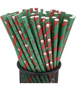 200 Count Christmas Paper Straws for Drinking, Biodegradable Red Green S... - £11.82 GBP