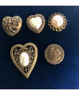 5 Vintage Button Covers Multi Embellishment Textured Faux Pearl Bronze - $14.00