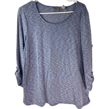 Chicos Womens Shirt Size L 2 Soft Heathered Blue Long Roll Tab Sleeve Scoop Neck - £13.56 GBP