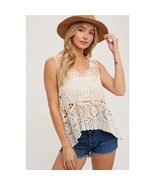 Open Knit Crochet Sleeveless Layering Top Natural M/L - $44.68 CAD