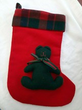 VTG Plaid 1984 Woof &amp; Poof Christmas Stocking w/ Removeable Stuffed Teddy Bear - £59.98 GBP
