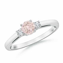ANGARA Round Morganite &amp; Diamond Three Stone Engagement Ring in 14K Gold - £381.46 GBP