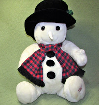 1997 Snowden 22&quot; Christmas Stuffed Animal Snowman Red Black Plaid Scarf Vintage - £20.46 GBP