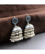 Véritable 925 Émail Sterling Argent Perle Meenakari Jhumka Femme Boucles - $88.82