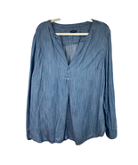 Talbots Long Sleeve Chambray Tunic Top Blue V Neck Tencel Women Size XL - $26.99