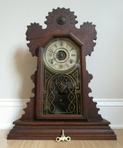 Rare Antique Gingerbread Clock Ingraham Mantel Alarm Kitchen Reverse Paint - £134.42 GBP