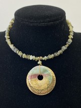 Beaded Choker Necklace with Multicolored Stone and Goldtone Pendant - £9.71 GBP