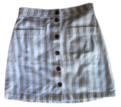 Old Navy Khaki/White Striped Button Front A-Line Mini Skirt ~0~ RN 54023 - £9.56 GBP