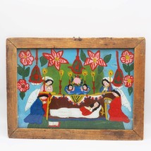 Folk Arte Reverso Pintura Cristal Enmarcado Ángeles Praying Sobre Mujer ... - $417.58