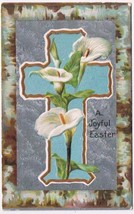 Easter Postcard Embossed Cross Lilies Birch Frame 1909 - $2.96