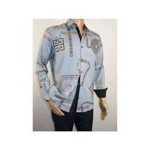 Men Sports Shirt by DE-NIKO Long Sleeves Fashion Print Soft Modal 2F008 Gray image 9