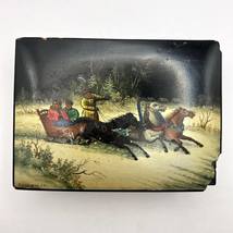 1956 Fedoskino Vintage Hand Painted Wooden Trinket Jewelry Lacquer Box Signed - $178.00