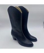 Rain Boots Womens 9 Waterproof Lined Boots 2&quot; Heel Molded Faux Reptile Look - £15.56 GBP