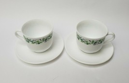 Martha Stewart Everyday Coffee Tea Cups Saucers (2) White Green France  - £23.42 GBP