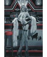 FRAMED CANVAS Art print giclee posing nude in stocking sexy pin-up art d... - $83.16