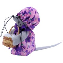 Mouse Knitter Holding Basket with Yarn, Orchid Flower Print Dress &amp; Hat ... - £7.04 GBP