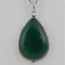 925 Sterling Silver Green Onyx Handmade Necklace 18&quot; Chain Festive Gift PS-2062 - £32.83 GBP
