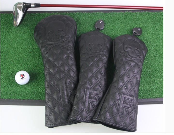 Golf Club Driver Fairway Wood Head Cover Black Skull Cross Bone Square C... - $14.90+
