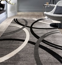 Rugshop Modern Wavy Circles Design Area Rug 5&#39; 3&quot; x 7&#39; 3&quot; Gray - £60.12 GBP
