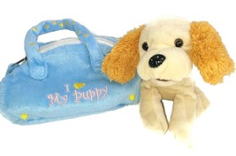 Puppy Dog 7&quot; Tan Plush in Blue Tote Bag with Embroidery &quot;I (Heart) My Dog&quot; - £8.14 GBP