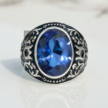 Blue Sapphire Gemstone Ring 925 Sterling Silver Ring Christmas Gift for Mens - £62.50 GBP