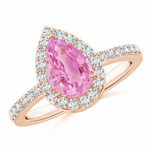 ANGARA Pear Pink Sapphire Ring with Diamond Halo for Women in 14K Solid Gold - £1,181.06 GBP