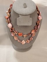 Vintage Iridescent Rose Pink Stones Double Layered Fashion Necklace 16&quot; - £9.83 GBP