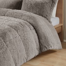 Twin/Twin XL Grey Soft Sherpa Faux Fur 2-Piece Comforter Set with Pillow Shams - £97.30 GBP