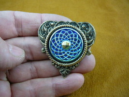 (BR-182) Blue green spiral crystal flowers flower brass pin pendant brooch - £21.58 GBP