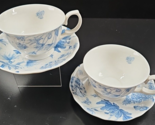 2 Portmeirion Botanic Blue Footed Cups Saucers Set Floral Butterfly Eleg... - £62.01 GBP
