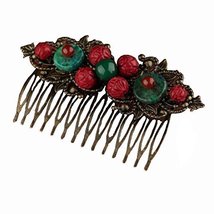Women Coral Agate Ancient Hair Comb Classic Comb Ethnic Style - $22.95